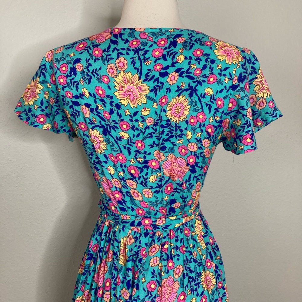 Indie Folk Women Sexy Printed Bow Beach Wrap Dresses V-Neck Boho Dress - Picture 6 of 7
